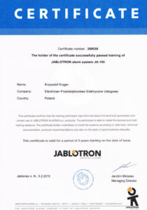 Training of Jablotron alarm system JA-100.